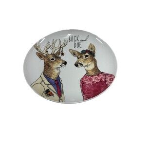 West Elm Rachel Kozlowski Dapper Animal Plate Buck & Doe - RARE 8 1/2”
